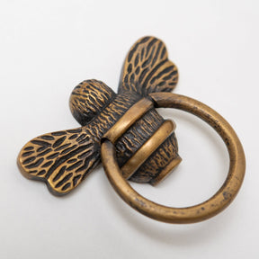 Brass Bee Ring Pull Cabinet Handle - Heritage Finish - Brass bee