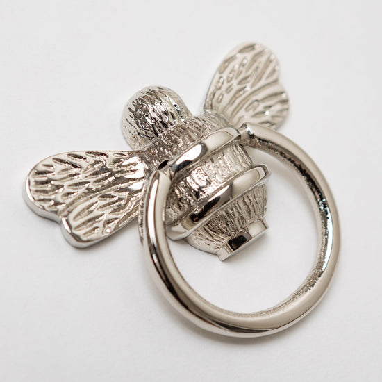 Brass Bee Ring Pull Cabinet Handle - Nickel Finish - Brass bee