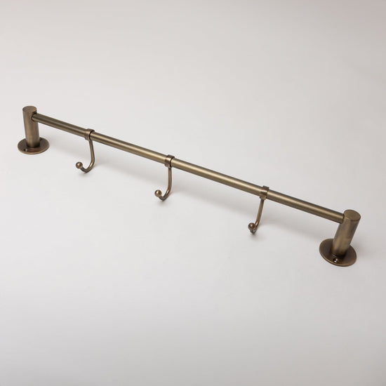 Antique Brass Hook Rail with 3 Brass hooks - Solid Brass - Brass bee