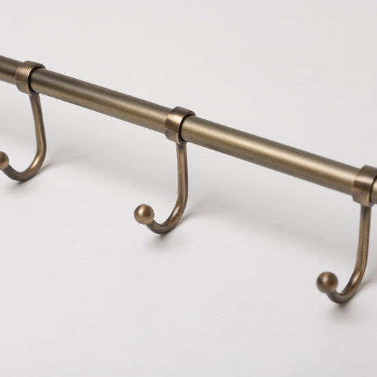 Antique Brass Hook Rail with 3 Brass hooks - Solid Brass - Brass bee