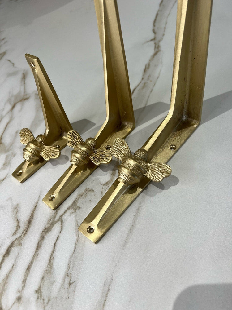 Satin Brass Bee Shelf Brackets - Heavy Duty Solid Brass