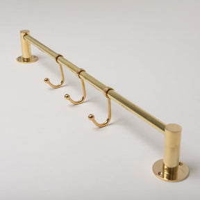 Polished Brass Hook Rail with 3 Brass hooks - Solid Brass - Brass bee