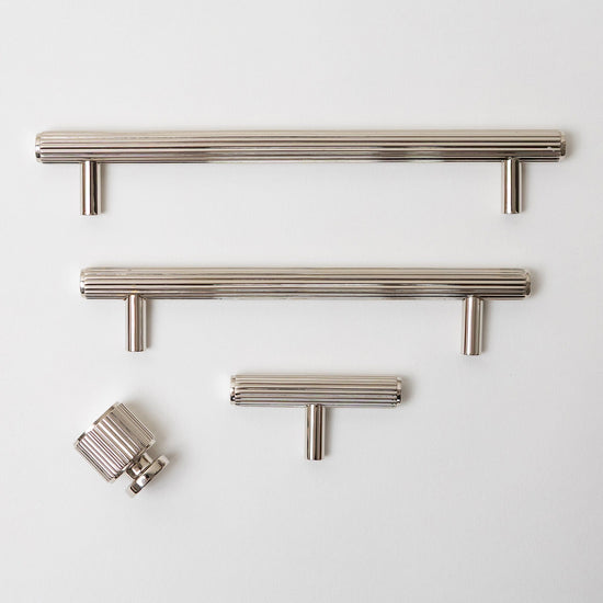 Solid Brass Straight Knurled Kitchen Pull Handles & Knobs - Polished Nickel Finish - Brass bee