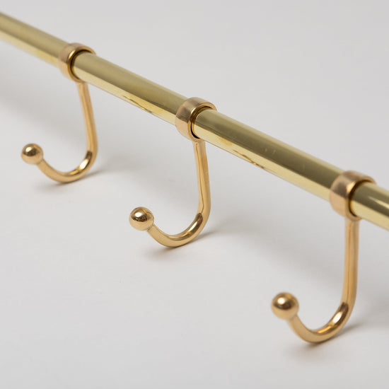 Polished Brass Hook Rail with 3 Brass hooks - Solid Brass - Brass bee
