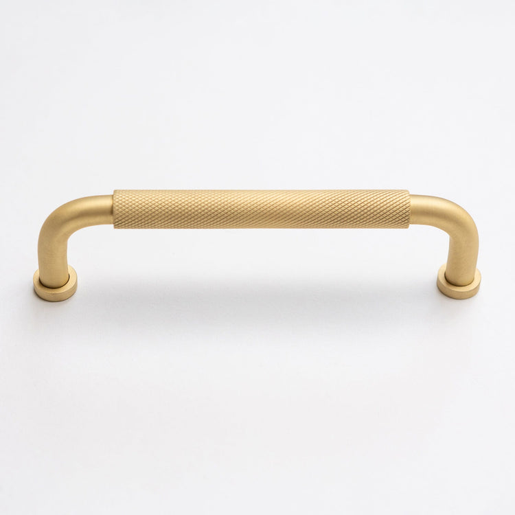 Solid Brass Curved Knurled Kitchen Pull Handles & Knobs