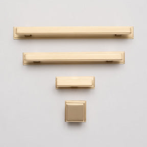 Solid Brass Art Deco Kitchen Pull Handles & Knobs with Backplates - Satin Brass Finish - Brass bee
