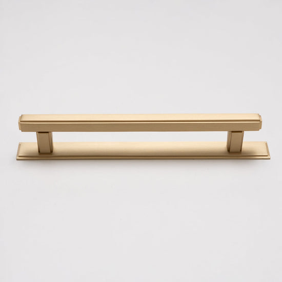 Solid Brass Art Deco Kitchen Pull Handles & Knobs with Backplates - Satin Brass Finish - Brass bee