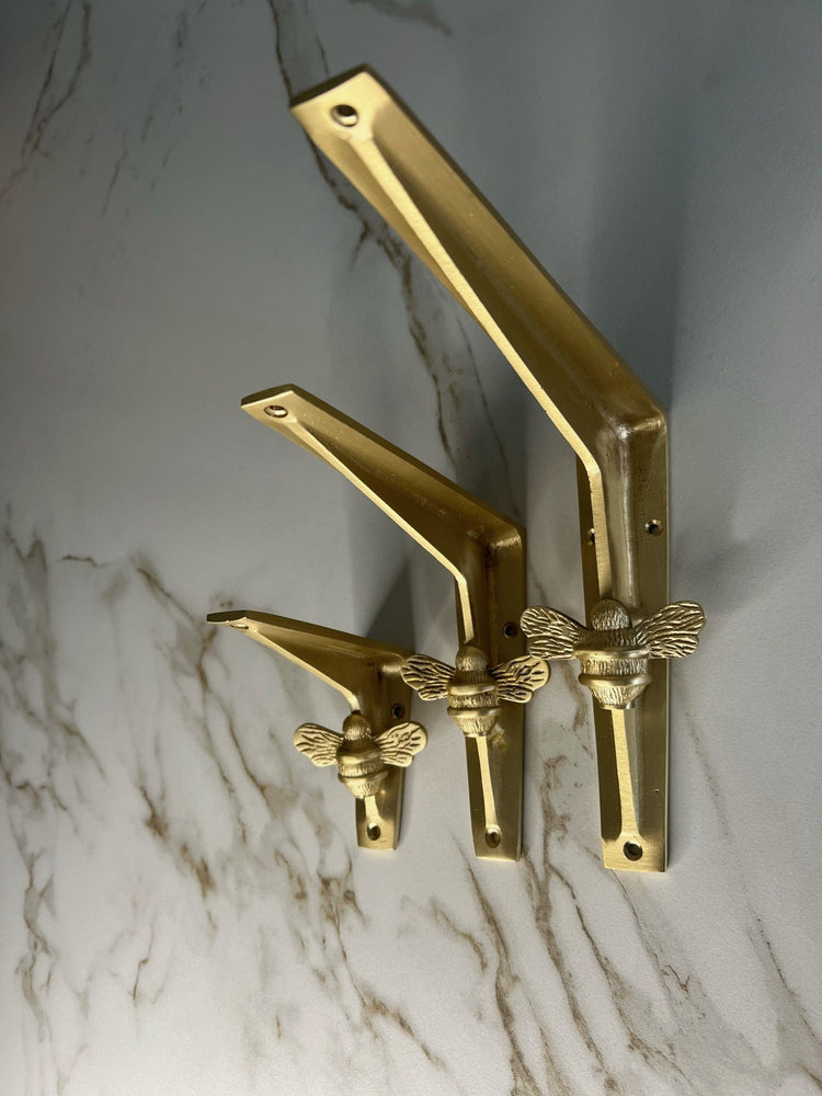 Satin Brass Bee Shelf Brackets - Heavy Duty Solid Brass