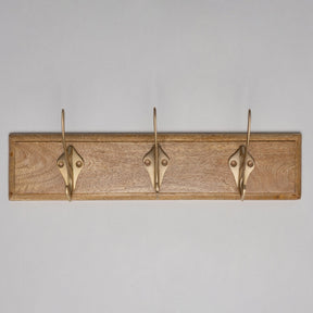 Wooden Hook Rack - 3 x Sunrise Coat Hook - Satin Brass Finish - Brass bee