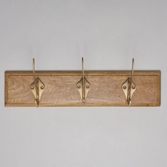 Wooden Hook Rack - 3 x Sunrise Coat Hook - Satin Brass Finish - Brass bee