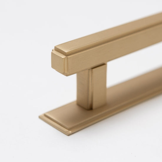 Solid Brass Art Deco Kitchen Pull Handles & Knobs with Backplates - Satin Brass Finish - Brass bee