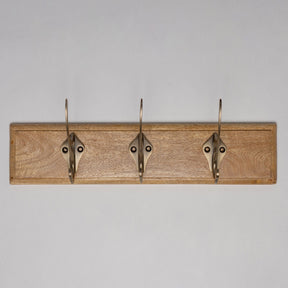 Wooden Hook Rack - 3 x Sunrise Coat Hook - Antique Brass Finish - Brass bee