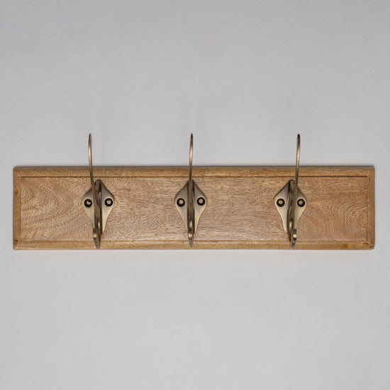Wooden Hook Rack - 3 x Sunrise Coat Hook - Antique Brass Finish - Brass bee
