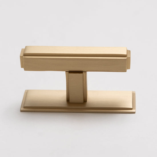 Solid Brass Art Deco Kitchen Pull Handles & Knobs with Backplates - Satin Brass Finish - Brass bee