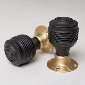 Georgian Door Knobs - Ebonised & Satin Brass (Pair) | Thumbturns & Latches - Brass bee
