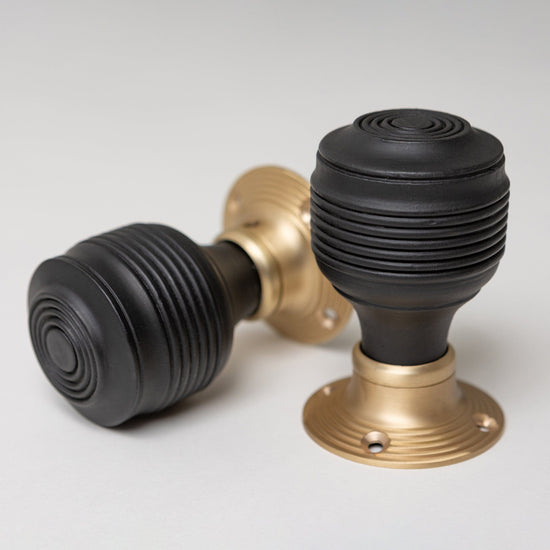 Georgian Door Knobs - Ebonised & Satin Brass (Pair) | Thumbturns & Latches - Brass bee