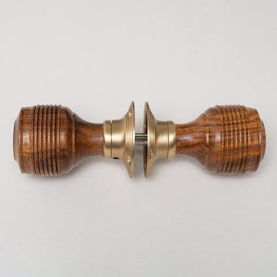 Georgian Door Knobs - Rosewood & Satin Brass (Pair) | Thumbturns & Latches - Brass bee
