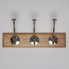Wooden Hook Rack - 3 x Mushroom Coat Hook - Nickel Finish - Brass bee