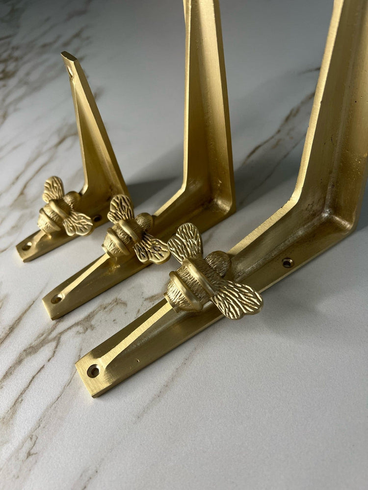 Satin Brass Bee Shelf Brackets - Heavy Duty Solid Brass