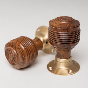Georgian Door Knobs - Rosewood & Satin Brass (Pair) | Thumbturns & Latches - Brass bee