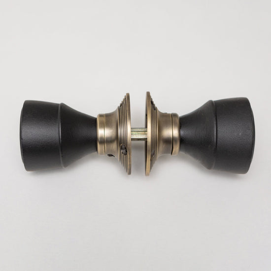 Ringed Door Knobs - Ebonised & Antique Brass (Pair) | Thumbturns & Latches - Brass bee
