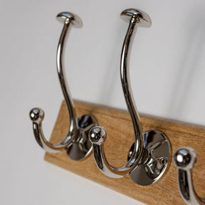Wooden Hook Rack - 3 x Mushroom Coat Hook - Nickel Finish - Brass bee