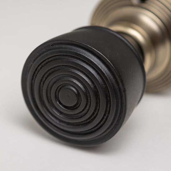 Ringed Door Knobs - Ebonised & Antique Brass (Pair) | Thumbturns & Latches - Brass bee