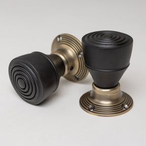 Ringed Door Knobs - Ebonised & Antique Brass (Pair) | Thumbturns & Latches - Brass bee