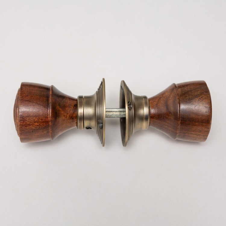 Ringed Door Knobs - Rosewood & Antique Brass (Pair) | Thumbturns & Latches