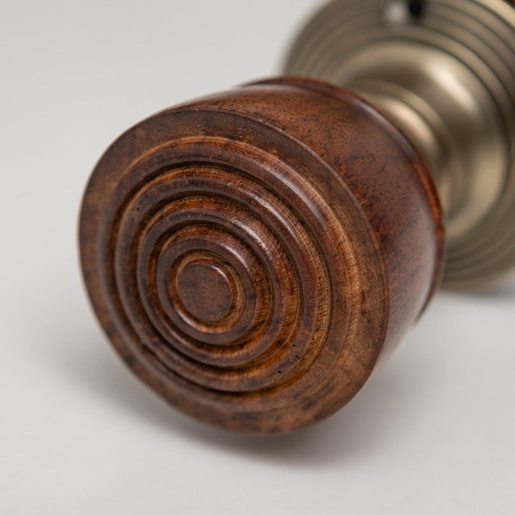 Ringed Door Knobs - Rosewood & Antique Brass (Pair) | Thumbturns & Latches
