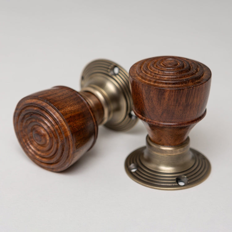 Ringed Door Knobs - Rosewood & Antique Brass (Pair) | Thumbturns & Latches