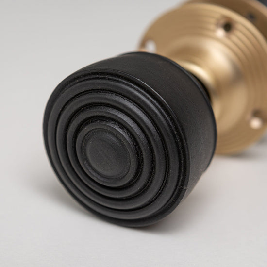 Ringed Door Knobs - Ebonised & Satin Brass (Pair) | Thumbturns & Latches - Brass bee