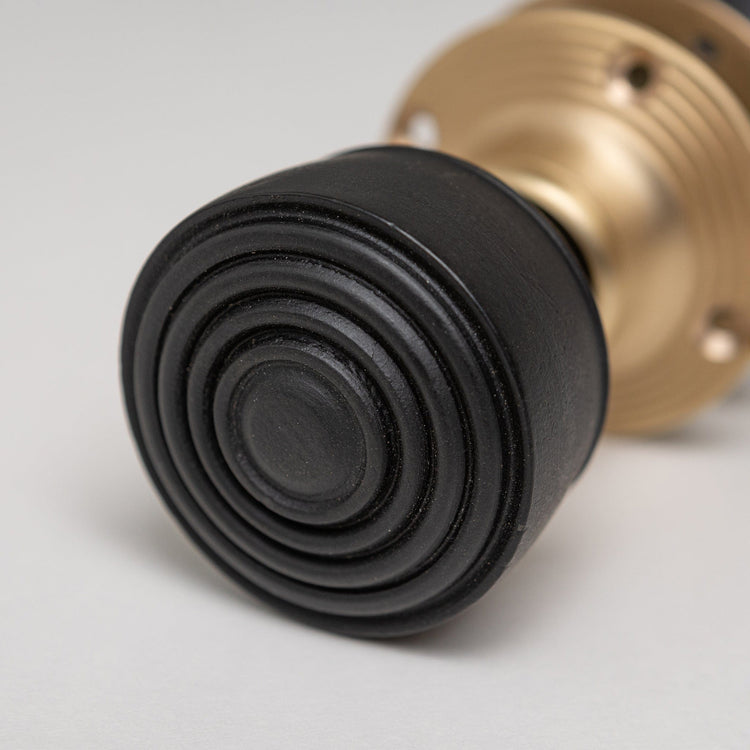 Ringed Door Knobs - Ebonised & Satin Brass (Pair) | Thumbturns & Latches