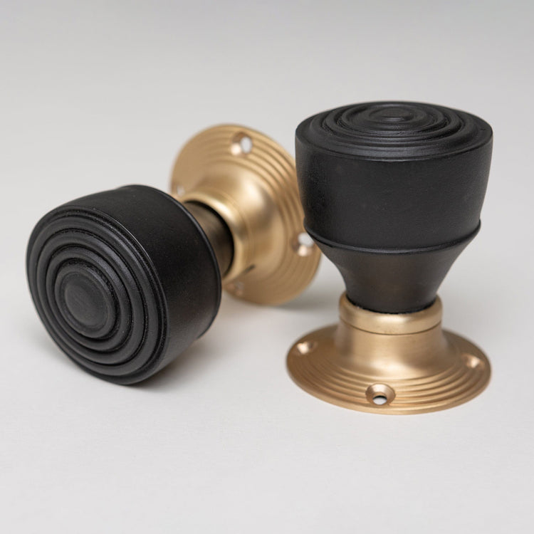 Ringed Door Knobs - Ebonised & Satin Brass (Pair) | Thumbturns & Latches