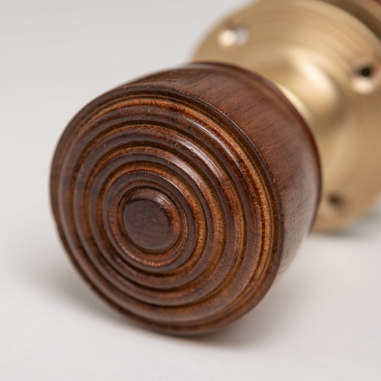 Ringed Door Knobs - Rosewood & Satin Brass (Pair) | Thumbturns & Latches