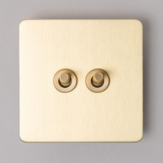 Foundry 2 Gang Intermediate Knurled Toggle Switch – Satin Brass