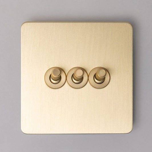 Foundry 3 Gang 2 Way Knurled Toggle Switch – Satin Brass
