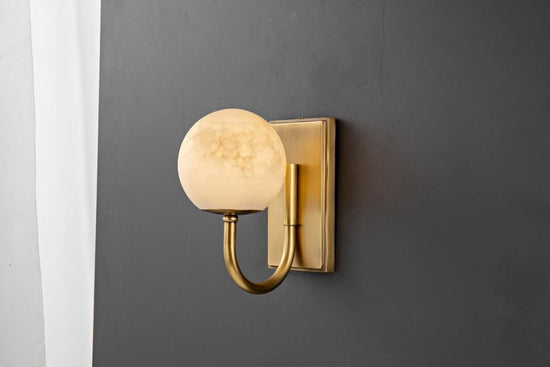 Alabaster Globe Wall Light – Solid Brass Wall Sconce - Brass bee