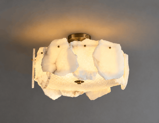Alabaster Flush Ceiling Light – Solid Brass, Antique Brass Finish - Brass bee