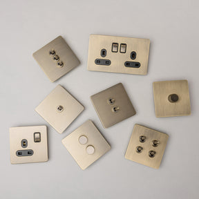 Antique Brass Switches and Sockets - Straight Knurled Design - Brass bee