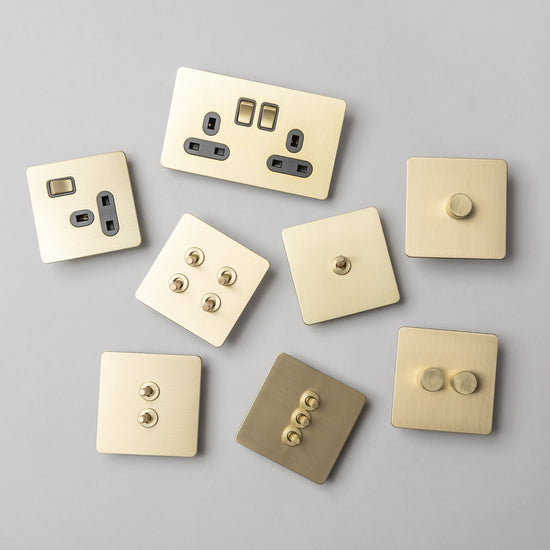 Satin Brass Switches and Sockets - Straight Knurled Design - Brass bee