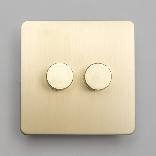 Straight Knurled 2 Gang 2 Way Dimmer Switch – Satin Brass
