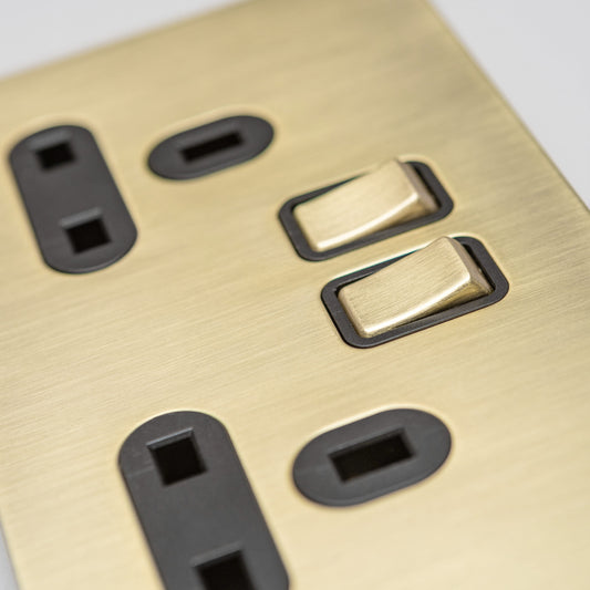 Double 13A Switched Socket – Satin Brass