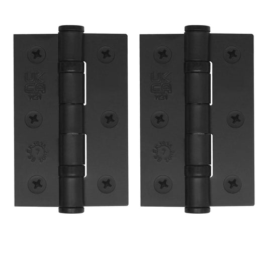 Black Fire Door Hinges - 3 Inch/76mm - Grade 7 Ball Bearing - Sold as a Pair