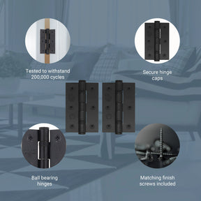 Black Fire Door Hinges - 3 Inch/76mm - Grade 7 Ball Bearing - Sold as a Pair - Brass bee