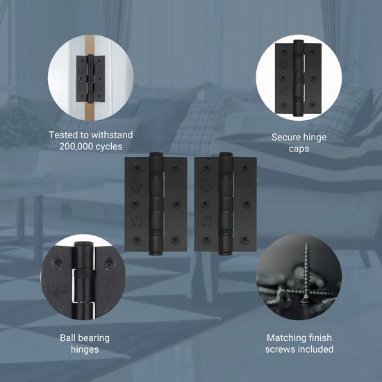 Black Fire Door Hinges - 3 Inch/76mm - Grade 7 Ball Bearing - Sold as a Pair - Brass bee