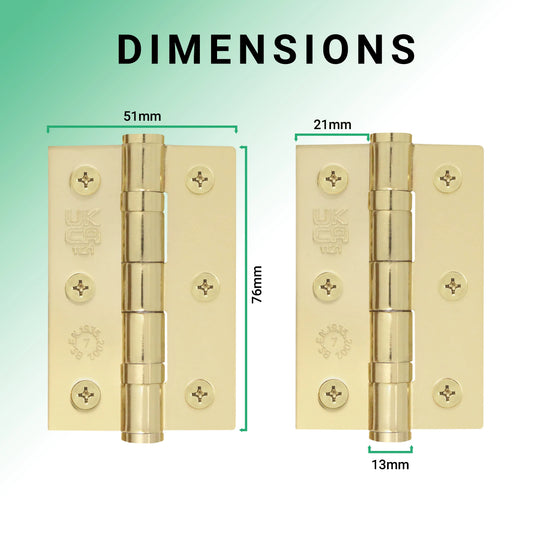 Satin Brass Fire Door Hinges - 3 Inch/76mm - Grade 7 Ball Bearing - Sold as a Pair - Brass bee