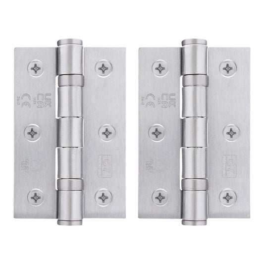 Satin Chrome Fire Door Hinges - 3 Inch/76mm - Grade 7 Ball Bearing - Sold as a Pair