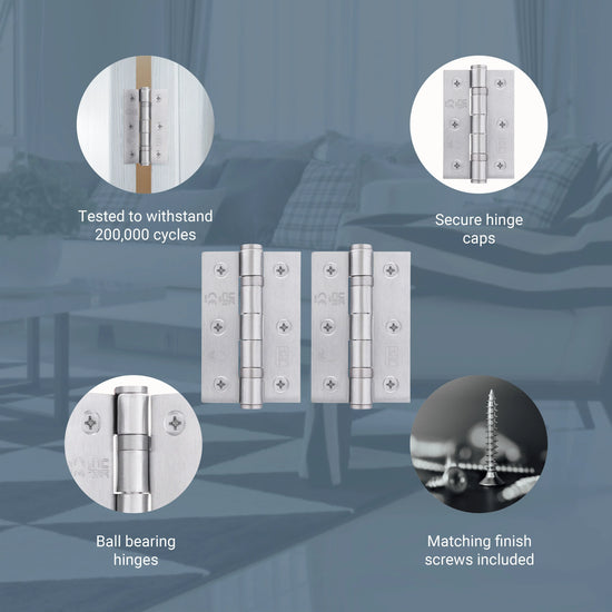 Satin Chrome Fire Door Hinges - 3 Inch/76mm - Grade 7 Ball Bearing - Sold as a Pair - Brass bee