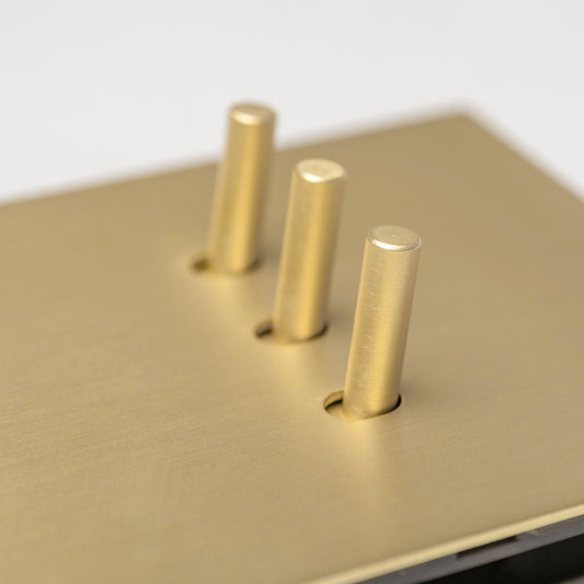 J-Series 3 Gang 2 Way Toggle Switch in Satin Brass – Brass Bee